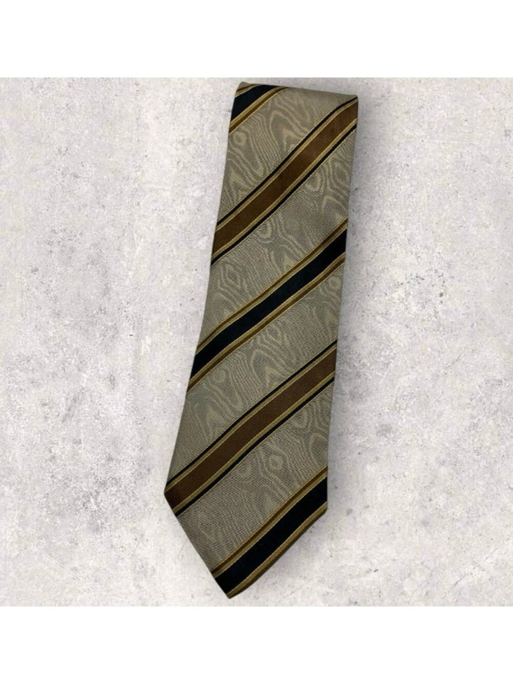 MASSIMO BIZZOCCHI Silk Tie ITALY XL Beige Brown Black Striped Art W:4" EUC